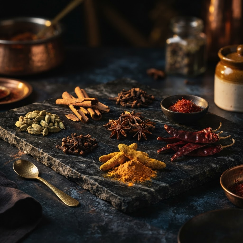 Vivid array of freshly ground Indian spices